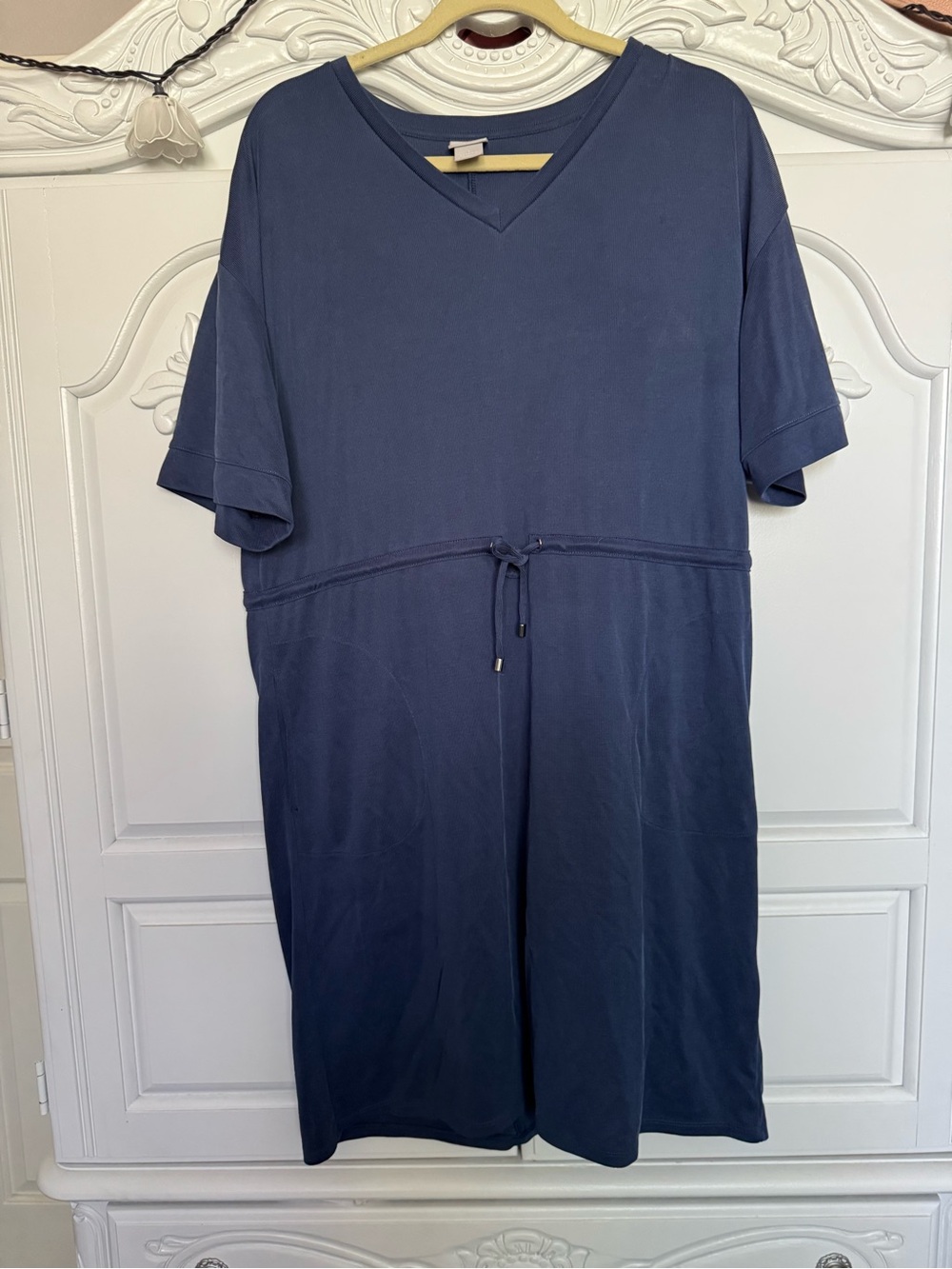 Chico's Navy V-Neck Drawstring Lounge Dress